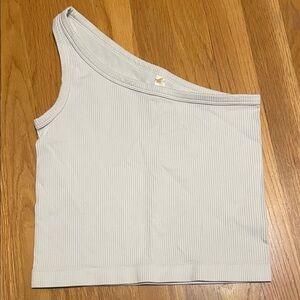 One-Shoulder Ribbed Tank Top - White